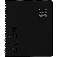 AT-A-GLANCE 2024 Monthly Planner, 9” x 11”, Large, Monthly Tabs, Pocket, Faux Leather, Contemporary, Black (70260X0524)