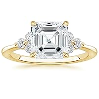 10K Solid Yellow Gold Handmade Engagement Ring 3.0 CT Asscher Cut Moissanite Diamond Solitaire Wedding/Bridal Ring Set for Women/Her Propose Ring