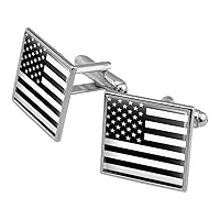 Subdued American USA Flag Black White Military Tactical Square Cufflink Set - Silver or Gold