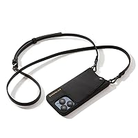 Bandolier Emma Crossbody Phone Case and Wallet for iPhone 15 Pro - Black Leather with Pewter Detail