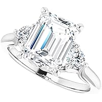 Moissanite Classic Three Stone Engagement Ring, Emerald Cut 3.00CT, VVS1 Clarity, Colorless Moissanite Ring, 925 Sterling Silver, Wedding Ring, Daily Wear Ring, Perfact for Gift Or As You Want