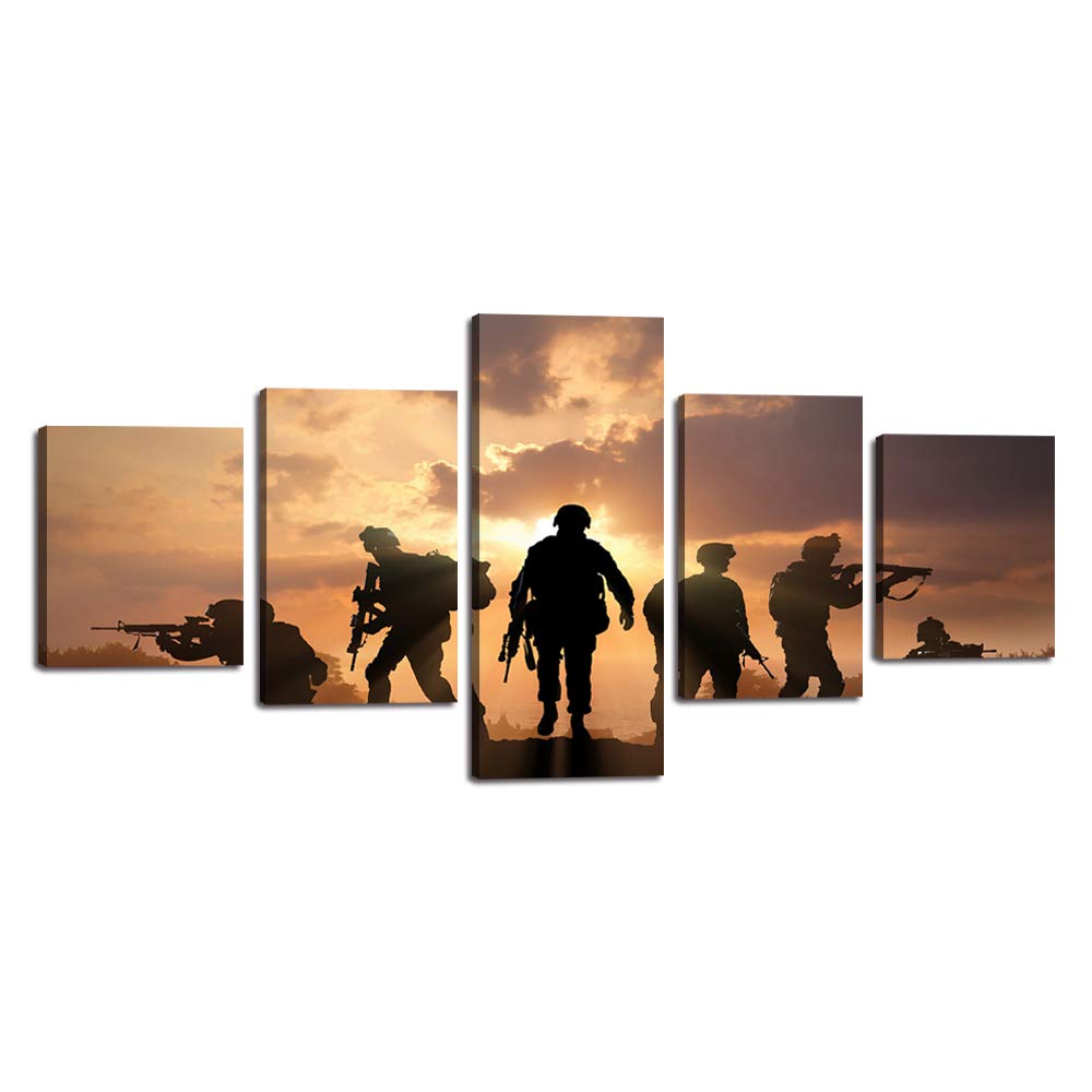 Yatsen Bridge Modern Canvas Painting American Soldiers Picture Printing On Canvas for Living Room Stretched and Framed 5 Piece/Set Giclee Artwork W...