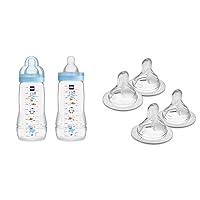 MAM Easy Active Baby Bottle, Switch Between Breast and to Clean, 4+ Months, Boy & Bottle Nipples Mixed Flow Pack - Fast Flow Nipple Level 3 and Extra Fast Flow Nipple Level 4