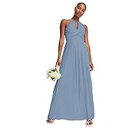 Cross Grab Pleats Across Chest Off The Shoulder Bridesmaid Dress with Chiffon Sheath Floor Length Bridesmaid Gown