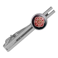 Firefighter Fire Rescue Maltese Cross Round Tie Bar Clip Clasp Tack Silver Color Plated