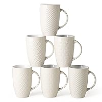 AmorArc Large Coffee Mugs Set of 6, 16oz Ceramic Tall Coffee Mugs Set with Textured Geometric Patterns for Coffee/Tea/Beer/Hot Cocoa, Dishwasher & Microwave Safe,Beige