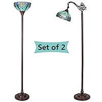 Tiffany Reading Floor Lamp and Torchiere Light for Living Room Bedroom Set of 2