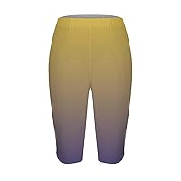 Women's Fashionable and Casual Gradient Color Hollow Soft Three Quarter Leggings Womens Lightweight Pants