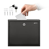 Adir Metal Suggestion Box with Lock and Slot, Wall Mount Deposit Box for Payments and Checks, Office Mail Box for Employees, Mailbox for House, Safe Drop Box with Keys - 3x10x12 Inch Black