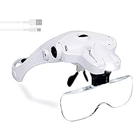 Hands Free Headband Magnifying Glass, USB Charging Head Magnifier with LED Light Jewelry Craft Watch Hobby 5 Lenses 1.0X 1.5X 2.0X 2.5X 3.5X (Upgraded Version)