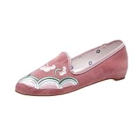 Flower Embroidered Women Cotton Fabric Pointed Toe Flat Shoes Comfortable Slip On Flats Ladies Chinese Style Shoes