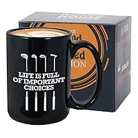 Golf Coffee Mug 15 oz, Life Is Full of Important Choices Funny Gag Gift for Athlete Player Hobby Golf Lover Dad Office Work Boss Employee, Black