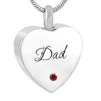 misyou Personalized Heart Necklace Birthstone Dad Pendant Cremation Urn Necklace Keepsake Jewelry