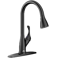Matte Black Kitchen Faucet with Pull Down Sprayer - Single Handle Commercial High Arc One Hole Pull Out Spray Head Kitchen Sink Faucets with Deck Plate, Grifos De Cocina