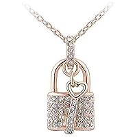 U-K Ladies' Necklace, Elegant, with Crystals, s, Lock & Key, Heart Pendant, Necklace, Jewelry, Valentine's Day Gift for Women & Girls, Rose Gold, Home Items Practical & Attractive