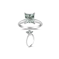 1.41 Cts of 7 mm AAA Princess Green Amethyst Solitaire Ring in 14K White Gold