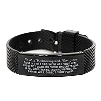 Bible Verse Unbiological Daughter Gift, Proverbs 3:5-6, Trust in the Lord with all your heart. Christian Black Shark Mesh Bracelet for Unbiological Daughter. Christmas Encouragement Gift