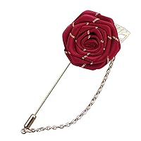 YOOE Men Cloth Rose Flower with Gold Leaf Brooch. Red Blue Rose Floral Lapel Stick Handmade Boutonniere Pins for Suit,Lapel Pin Wedding Brooch