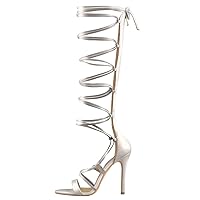 LISHAN Womens Gladiator Knee High Sandals Open Toe Lace Up Criss Cross Strappy Stiletto Heels