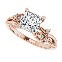 Petite Halo Vine Moissanite Diamond Ring Set, 1.00 CT Princess Moissanite Engagement Ring Set, Wedding Ring Set, Bridal Ring, Promise/Annivrsary Rings for Wife, Lovely Ring