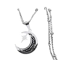 Star Crescent Moon Islam Neckalce Crystal Women Stainless Steel Small Pendant Necklace Islamic Muslim Jewelry Gift, As Pic, MITHOUSE-T03-US-TP4210