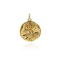 18k Gold Filled Rose Flower Charms,Round Coin Flower Pendant,Personalized Jewelry Findings 18.5mm 10Pcs