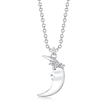 Allurez Diamond Crescent Moon Pendant Necklace 14K White Gold (0.03ct)
