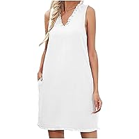 My Recent Orders Women Cute Sleeveless Sundress Solid Color Frilled Ruffled V Neck Dresses Summer Casual Shift Dress with Pockets Vestidos Mujer Elegantes
