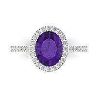 3.42ct Oval Cut Solitaire Halo Natural Amethyst Proposal Designer Wedding Anniversary Bridal ring Real 14k White Gold