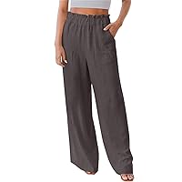 SNKSDGM Womens Summer High Waist Cotton and Linen Palazzo Pants Wide Leg Long Solid Color Loose Fit Pant Trouser with Pockets