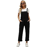 Kissonic Baggy Overalls for Women, Loose Fit Cotton Jumpsuits Adjustable Strap Linen Rompers(Black-M)