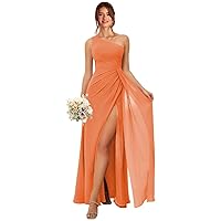 Women's Long One Shoulder Bridesmaid Dresses for Women Ruched Chiffon A Line Evening Formal Gown with Slit R055