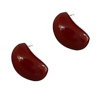 Huggie Oval Bean Wine Red Stud Earrings for Women Hypoallergenic Cute Trendy Aesthetic