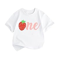 Top Teen Girl Games Big Kids ONE Strawberry Cartoon Print Boys and Girls Tops Short Sleeved T Shirts Tween Clothes for Girls