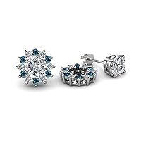 Lab Grown Diamond & Blue Diamond 0.72 ctw Halo Flower Jacket for Stud Earrings 14K Gold