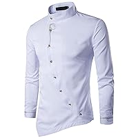 Men's Vintage Irregular Button Down Shirt Fashion Hippie Patchwork Long Sleeve Band Collar Henley Shirt