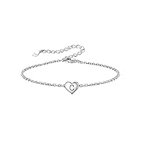 925 Sterling Silver Initial Bracelets Heart A-Z Letter Bracelets Hand Link Charm Dainty Bracelet for Women Girls