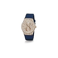 GUESS Ladies 39mm Watch - Blue Strap Rose Gold Dial Rose Gold Tone Case
