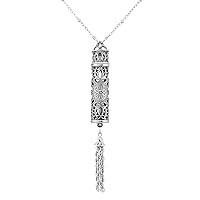 1928 Jewelry Womens Pewter Filigree Vial with Tassle Necklace Pendant Enhancer, 28