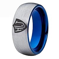 8mm Width CTR Ring Spanish HLJ Ring - Black Pipe or Silver Tone Brushed Dome and Blue Inside Free Customized Service