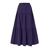 Women's Skirt Plus Size Skirts Women's Spring/Summer Casual High Waist Cotton Linen Solid Pleated Loose Swing