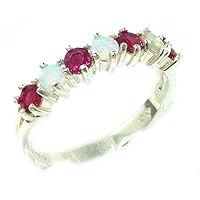 10k White Gold Real Genuine Opal & Ruby Womans Eternity Ring