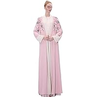 Embroidery Women Abaya Chiffon Patchwork Cardigan Long Dress Dubai Outerwear Cardigan Robe Islam Clothing