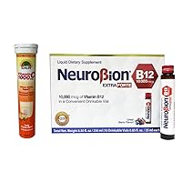 Neurobion Extra Forte B12 10,000 mcg Vials Extreme Powerful 25 ml 10 Vials per Box, Berry Flavor + Sunlife Vitamin C 1000 mg 20 Tablets Orange Flavor Immune System Support