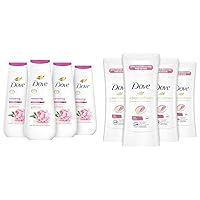 Dove Body Wash Renewing Peony and Rose Oil 4 Count for Renewed & Antiperspirant Deodorant Stick 48 Hour Protection And Soft