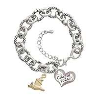 3-D Flying Bat with Crystals - Class of 2024 Heart Charm Link Bracelet, 7.25+1.25