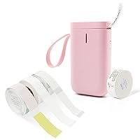 Pink Label Maker Machine with Tape D11 Portable Bluetooth Sticker Label Printer with Different Fonts Ideal for Home Office+3 Rolls D110/D11/D101 White, Clear, 5 Color Bubble Label Maker Tape