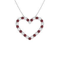 Diamondere Natural and Certified Diamond and Gemstone Heart Necklace in 14k White Gold | 0.37 Carat Pendant with Chain