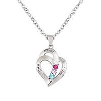925 Sterling Silver Custom Heart Name Pendant Necklace with Simulated Birthstone for Women(Style 4-22)