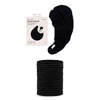 Kitsch Microfiber Hair Towel Wrap and Recycled Polyester Standard Hair Ties (Black, 20 pcs) with Discount